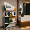 Inclined Display Wall with Shelves