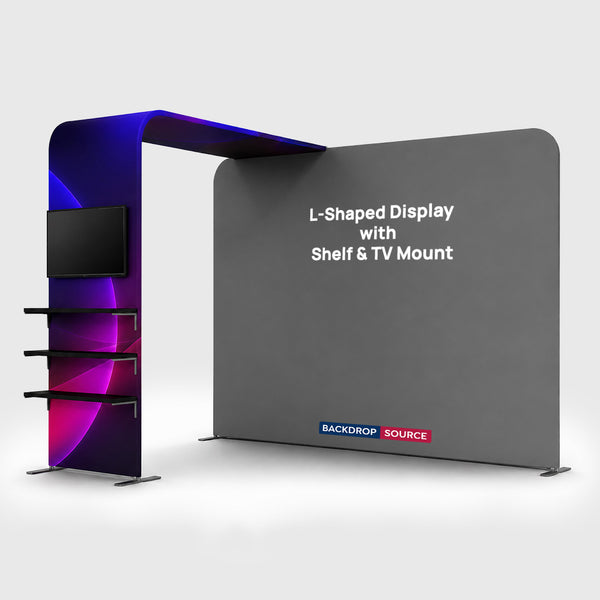Présentoir portable en tissu en forme de L avec étagère et support TV 