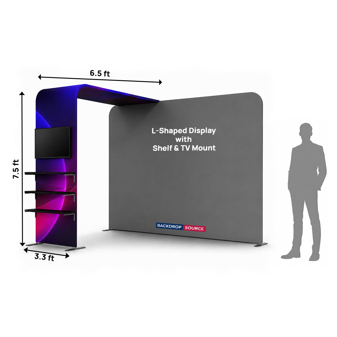 Présentoir portable en tissu en forme de L avec étagère et support TV 
