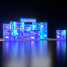 20ft Backlit SEG Island Booth with Y-Walls, Header & Counter