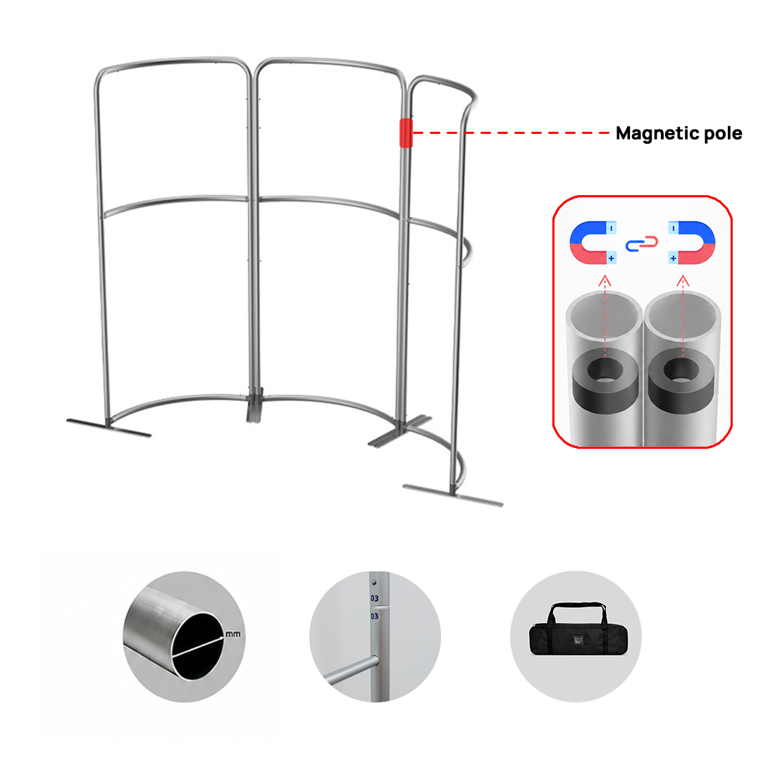 6.5x6.5 Magnetic Fabric Booth Wall with 3 Curved Panels