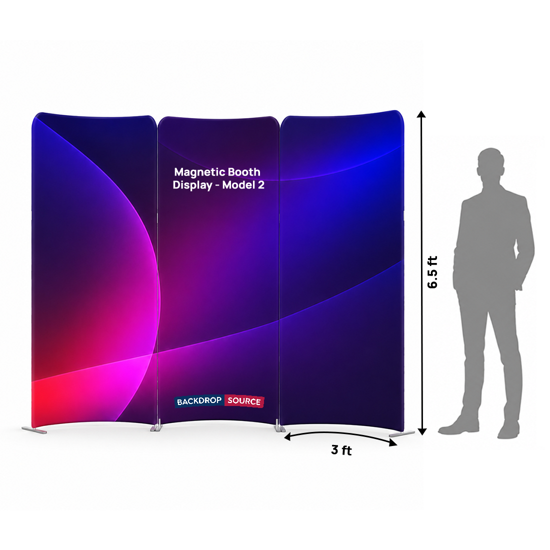 6.5x6.5 Magnetic Fabric Booth Wall with 3 Curved Panels