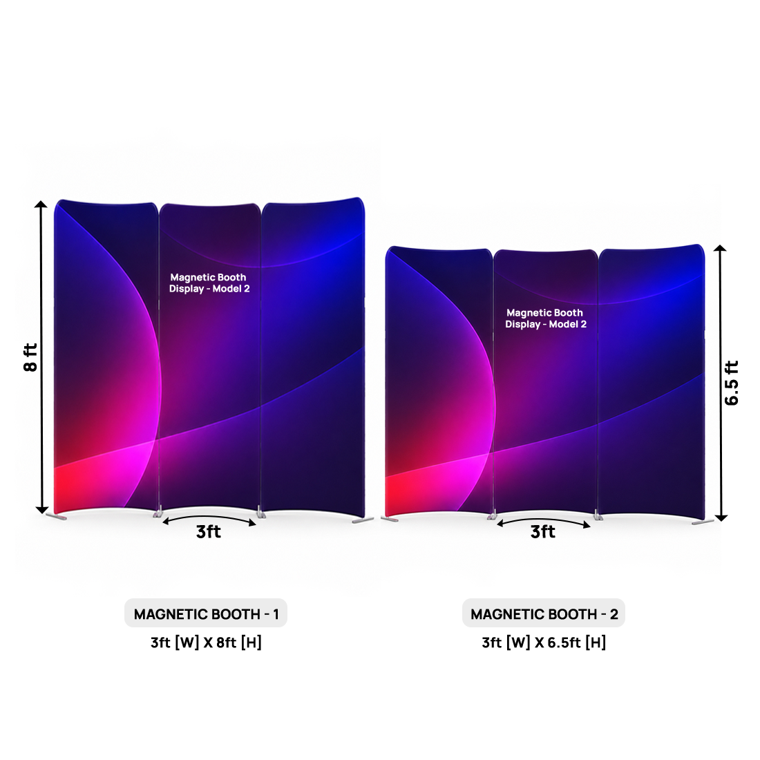 6.5x6.5 Magnetic Fabric Booth Wall with 3 Curved Panels