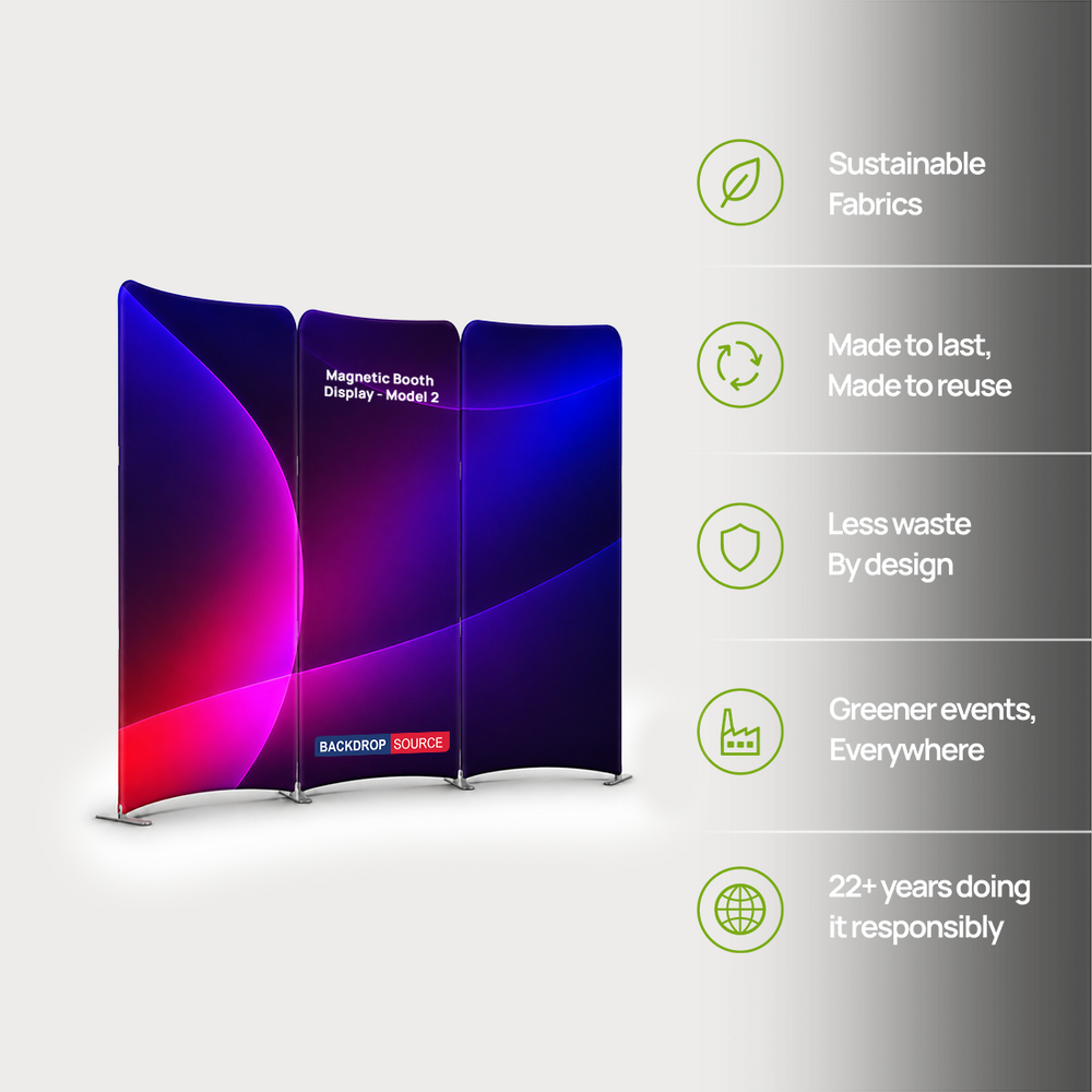 6.5x6.5 Magnetic Fabric Booth Wall with 3 Curved Panels