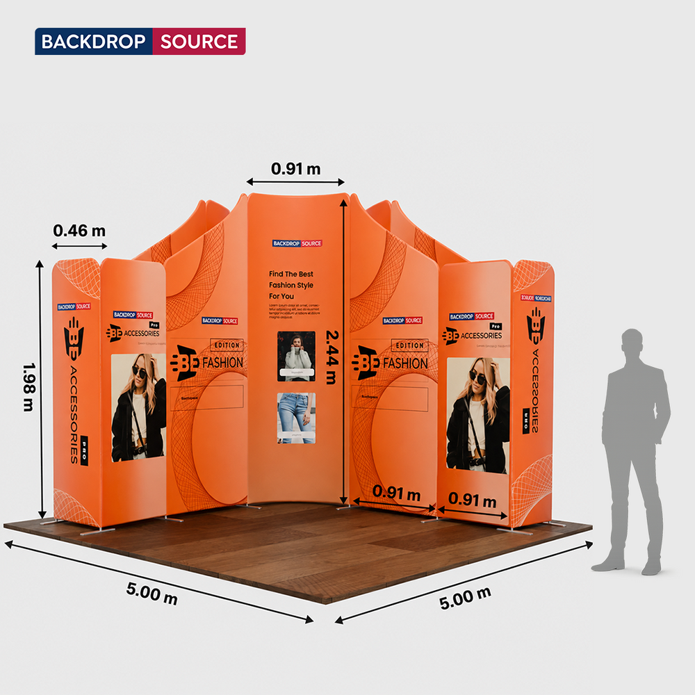 16.4x16.4 Magnetic Fabric Booth Wall with Curved & Slope Panels