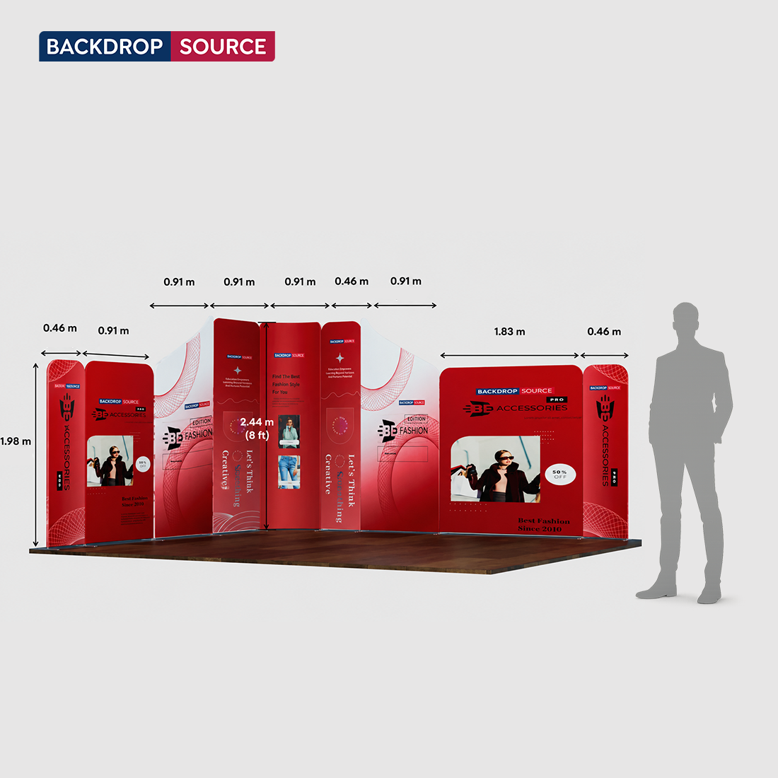 13x13 Magnetic Fabric Booth Wall with 9 Mixed Panels
