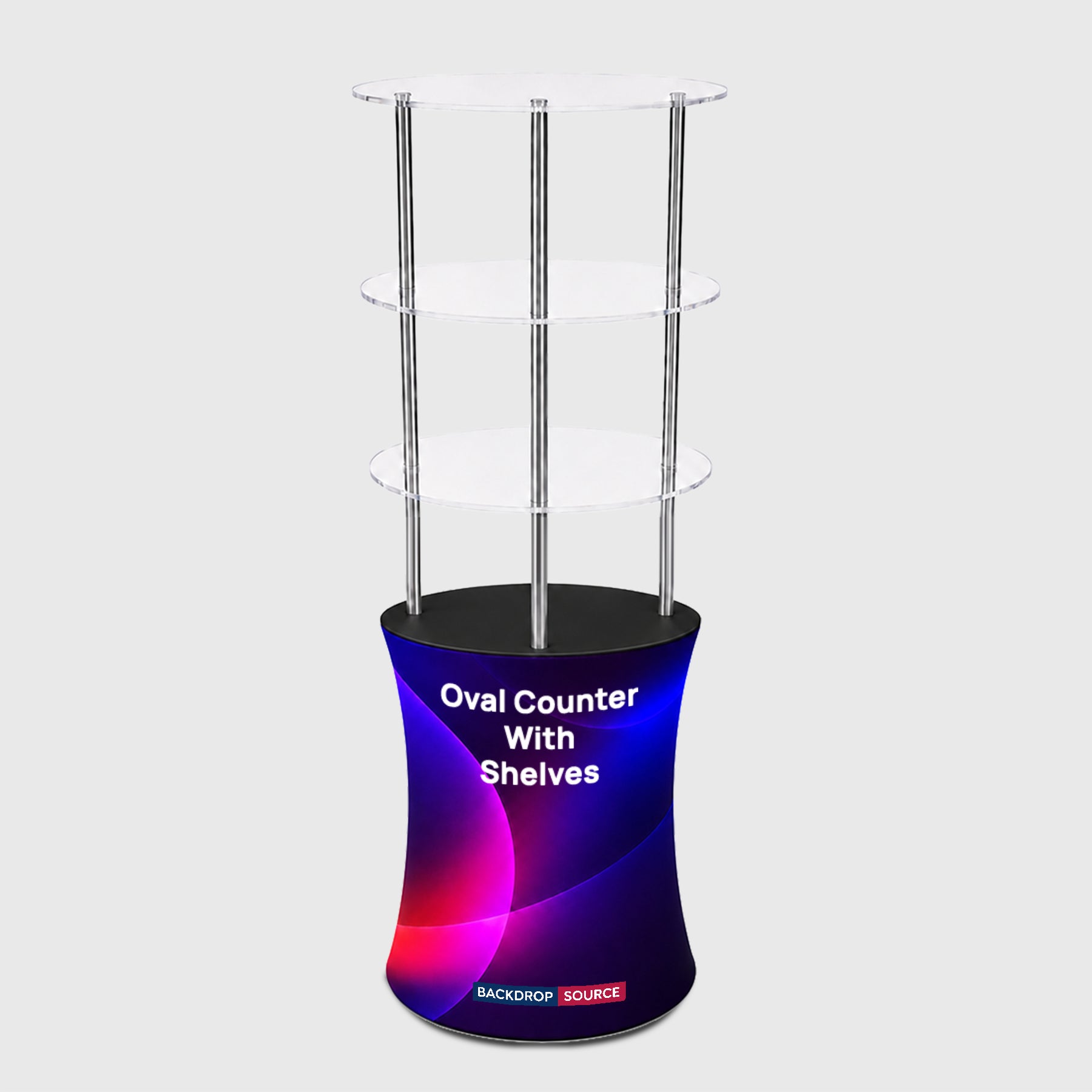 Oval Fabric Display Counter with Acrylic Triple Shelves