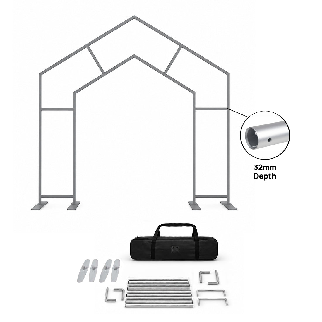Présentoir en tissu à arche pointue pour événements 