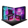 L-Shaped Illuminated Media Wall Set with Counters for 10ft x 10ft Booths.