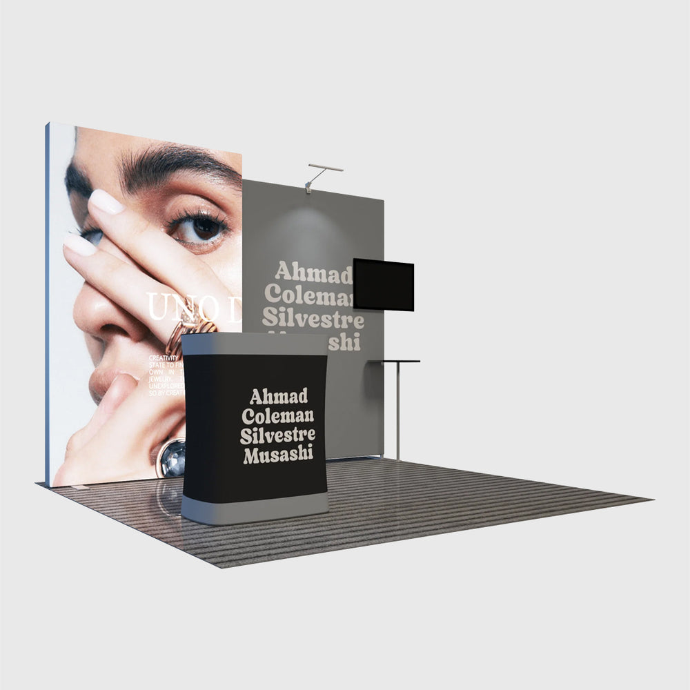 10x10 Backlit SEG Booth Kit with TV Wall & LED Counter