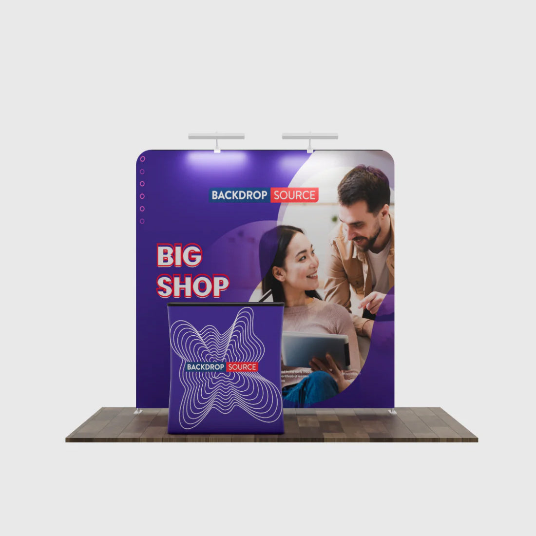 Kit d'affichage 3-en-1 Straight Exhibit Pro 3 m x 3 m avec étui rigide pour podium 