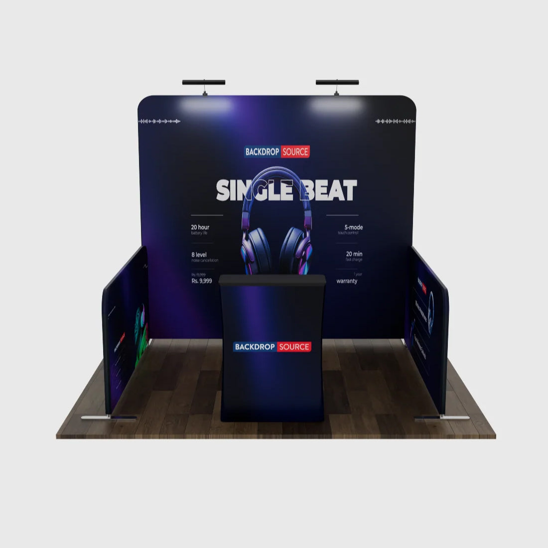 Kit cabine ultime 10x10 avec paroi de fond, parois latérales, comptoir et éclairage LED 
