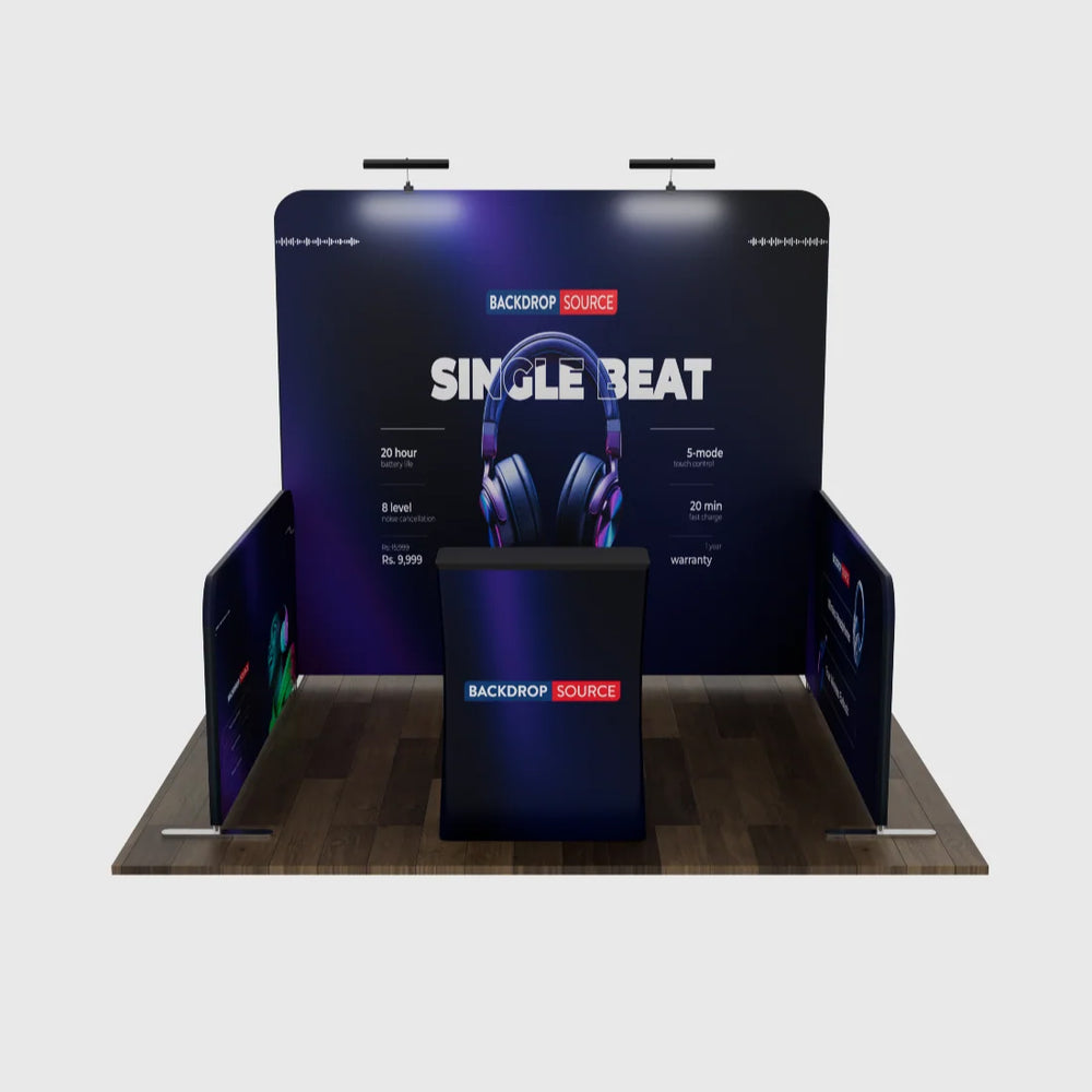 Ultimate 10x10 Booth Kit with Backwall, Side Walls, Counter & LED Lights