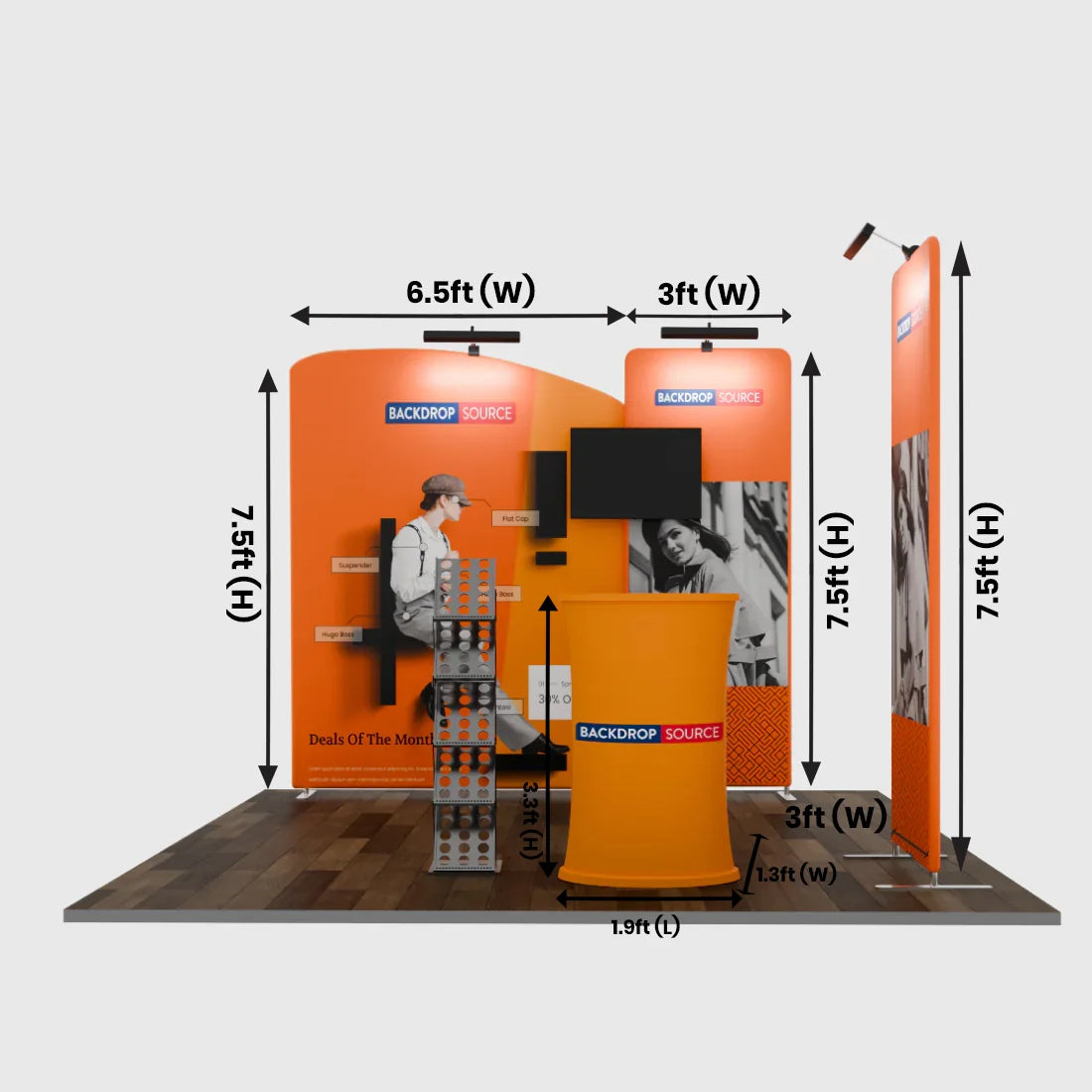 Kit de stand d'exposition modulaire haut de gamme de 3 mètres de large avec écran TV 