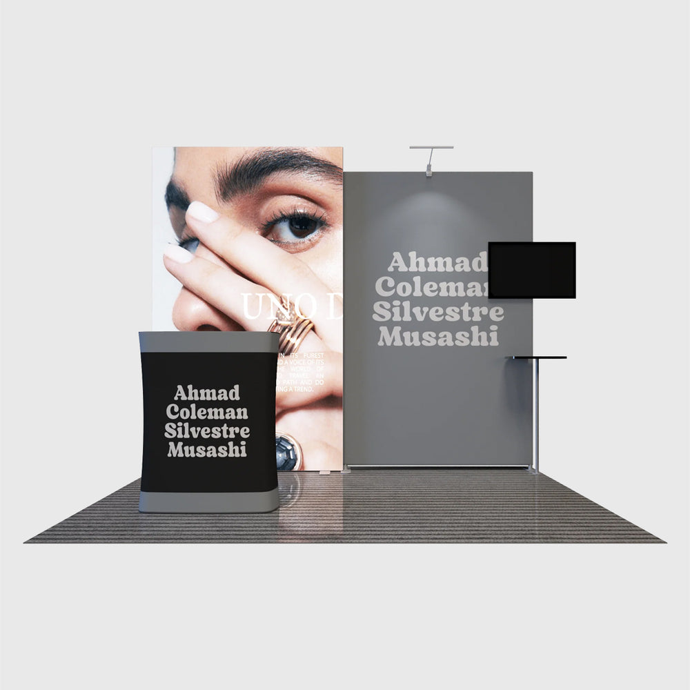 10x10 Backlit SEG Booth Kit with TV Wall & LED Counter