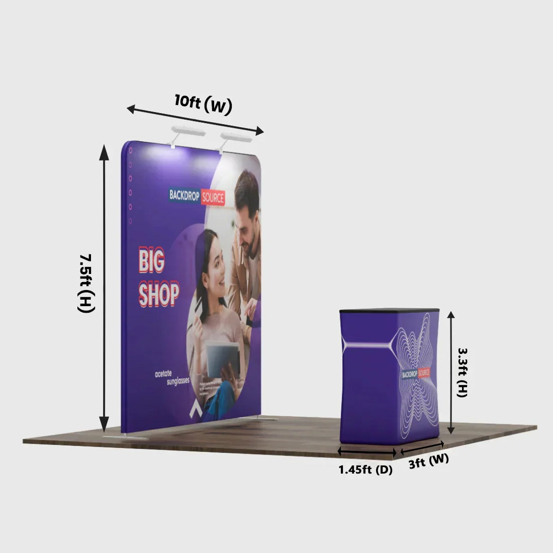 Kit d'affichage 3-en-1 Straight Exhibit Pro 3 m x 3 m avec étui rigide pour podium 
