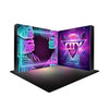 L-Shaped Illuminated Media Wall Set with Counters for 10ft x 10ft Booths.