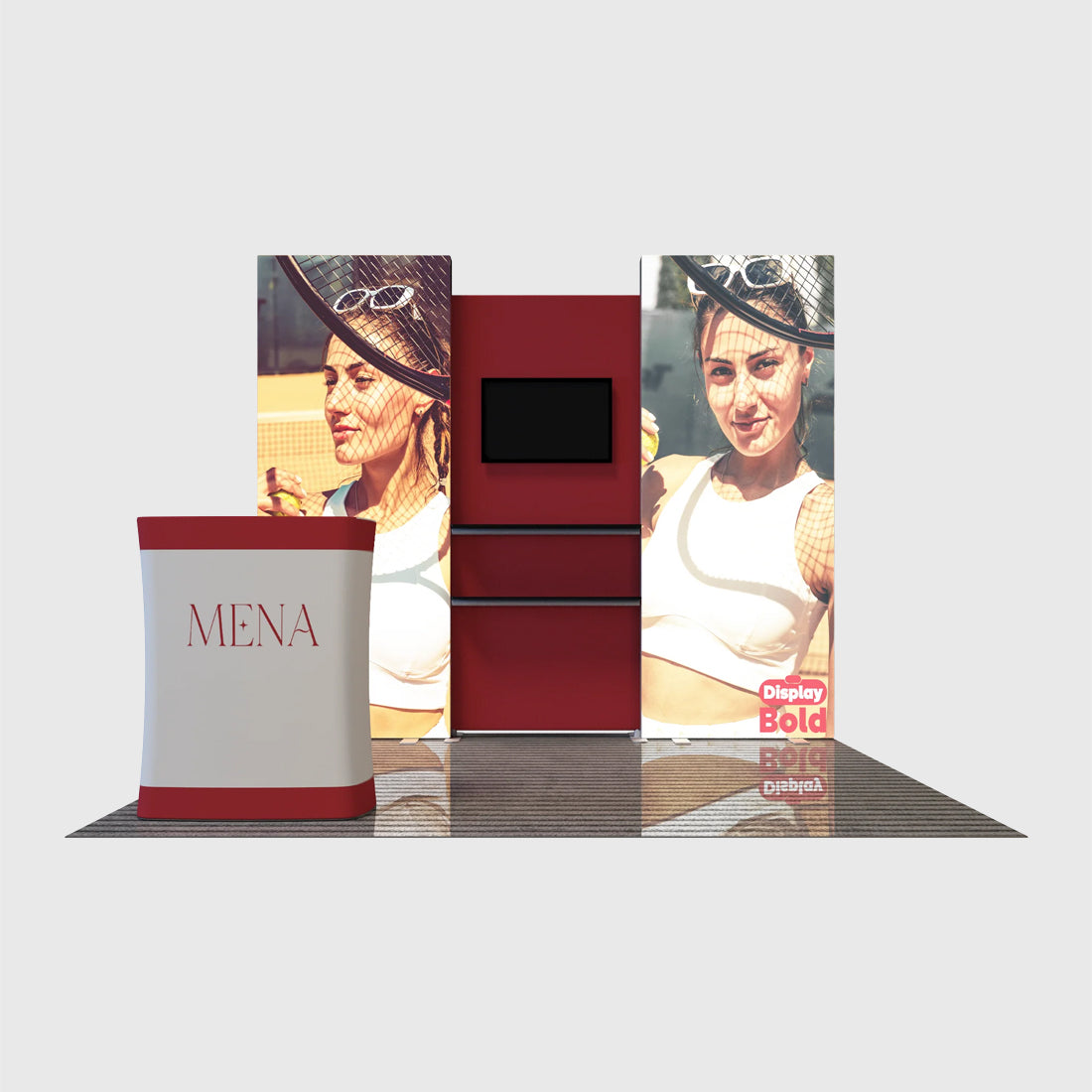10x10 Fabric Wall Booth Kit with TV Mount & Shelving