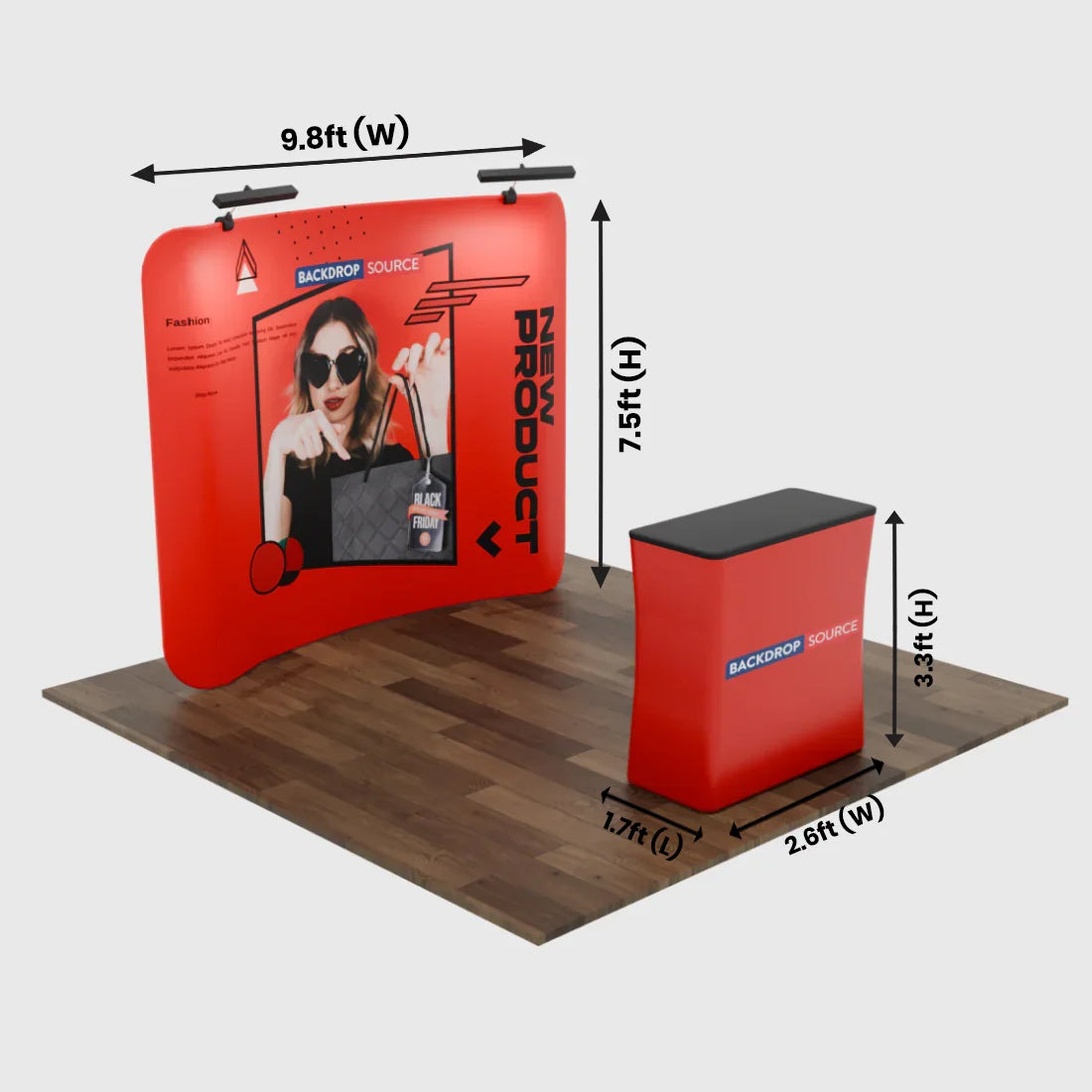 Kit d'affichage incurvé 3-en-1 Exhibit Pro 3 pi x 10 pi avec éclairage Illume 