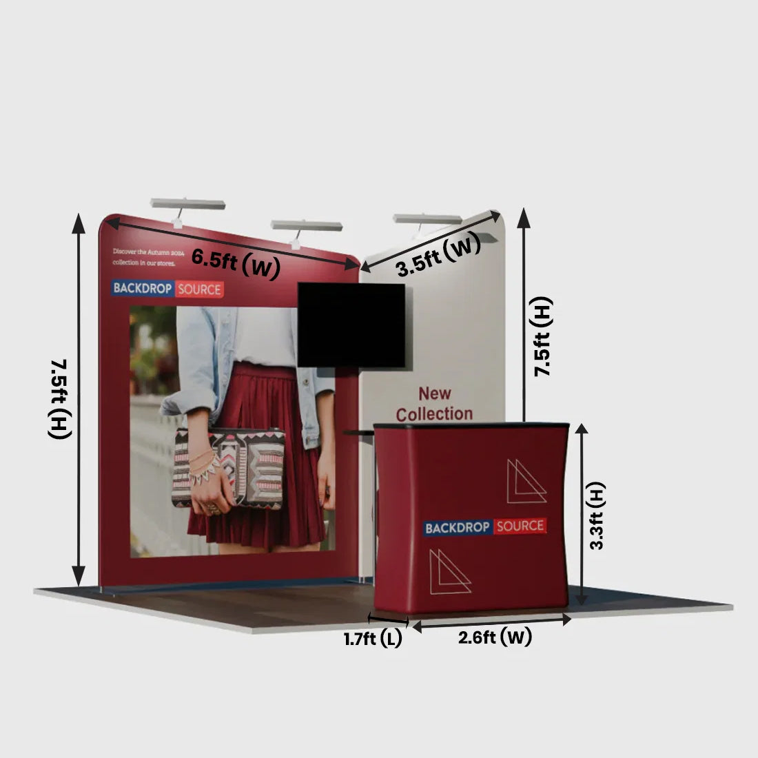 Kit d'exposition incliné pour stands de 3 mètres de large 