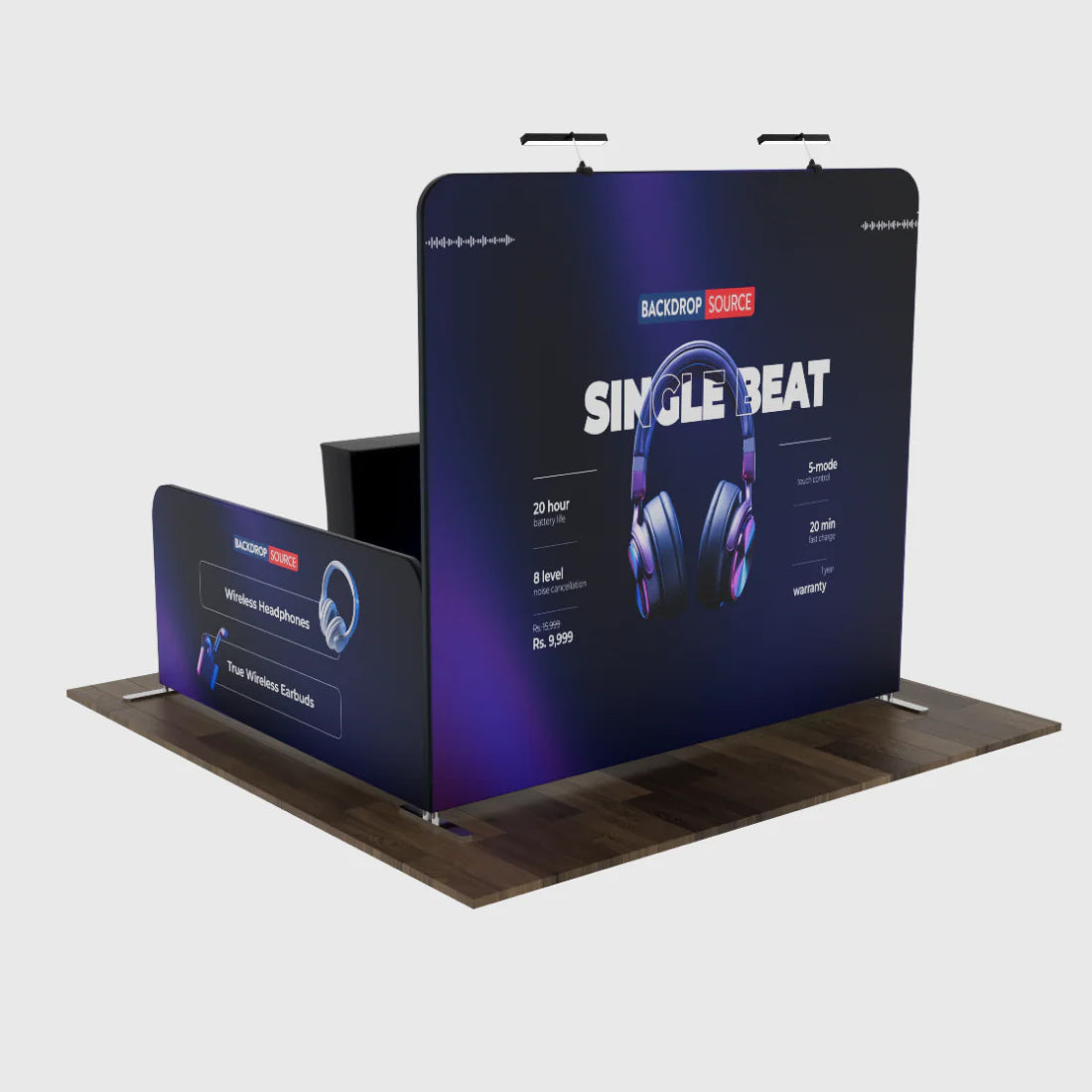 Kit cabine ultime 10x10 avec paroi de fond, parois latérales, comptoir et éclairage LED 