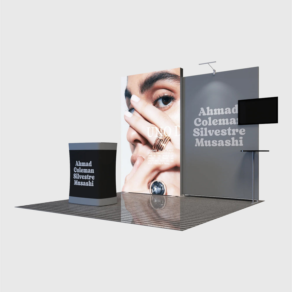 10x10 Backlit SEG Booth Kit with TV Wall & LED Counter