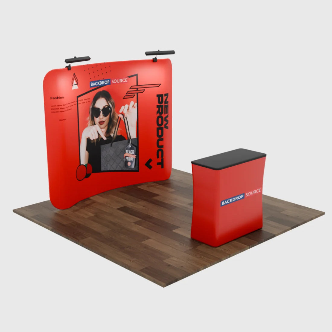 Kit d'affichage incurvé 3-en-1 Exhibit Pro 3 pi x 10 pi avec éclairage Illume 