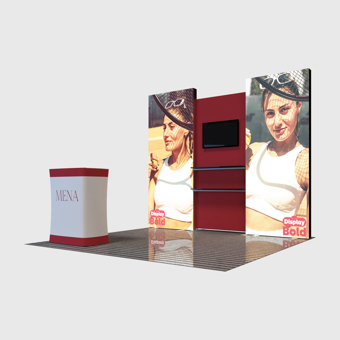 10x10 Fabric Wall Booth Kit with TV Mount & Shelving
