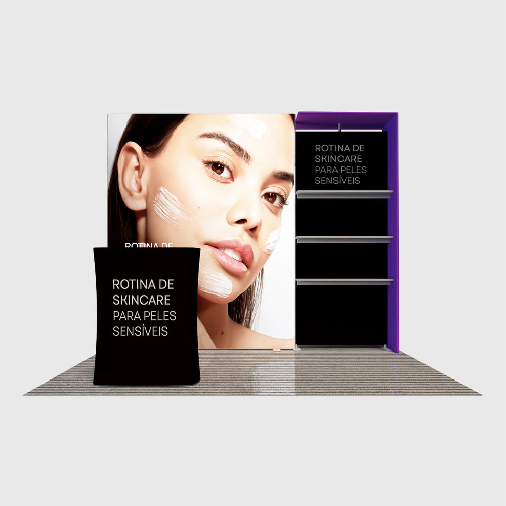 10x10 Fabric Wall Booth Kit with Shelving & LED Counter