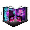 L-Shaped Illuminated Media Wall Set with Counters for 10ft x 10ft Booths.