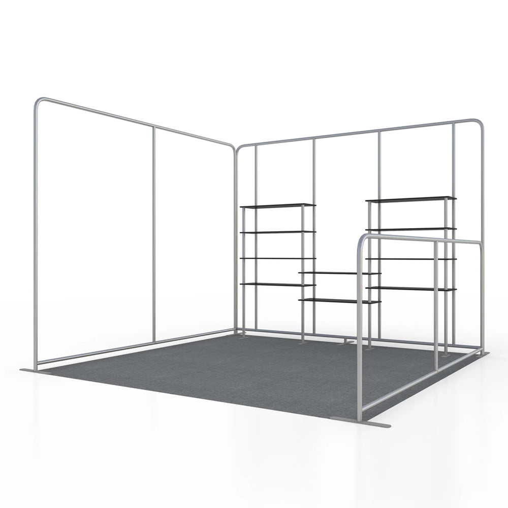 10x10 Corner Booth Kit with Back & Side Walls & 10 Shelves