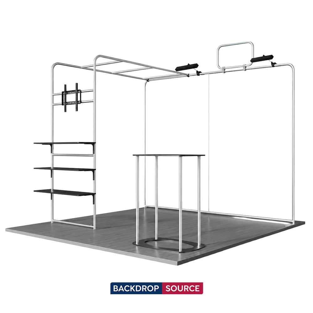 10x10 Booth Kit with L-Shape TV Shelf Tower & Counter