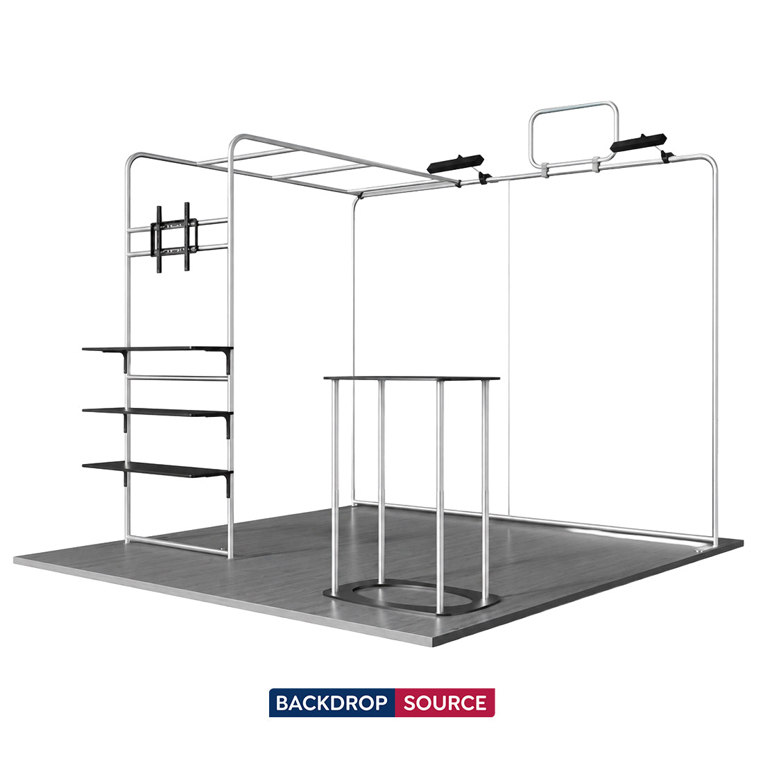 10x10 Booth Kit with L-Shape TV Shelf Tower & Counter