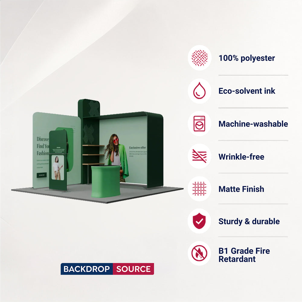 10x10 L-Arch Booth Kit with 3D Shelf Wall Box & Counter