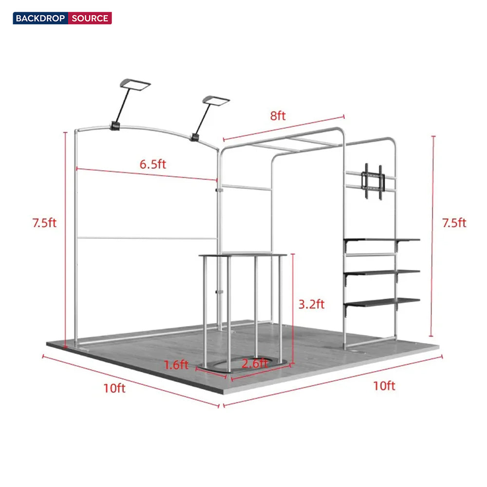 10x10 Booth Kit with Sloped & Square Arches, TV Mount & Counter