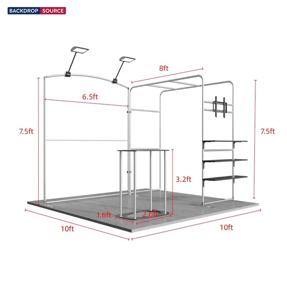 10x10 Booth Kit with Sloped & Square Arches, TV Mount & Counter
