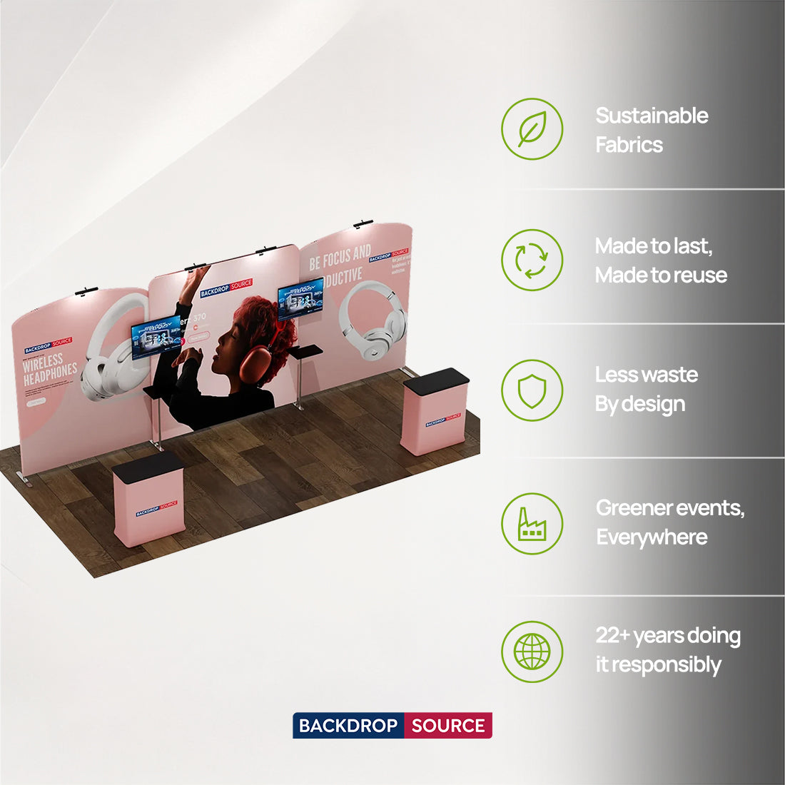 20x10 Booth Kit with Straight Centre Wall & Curved Side Walls