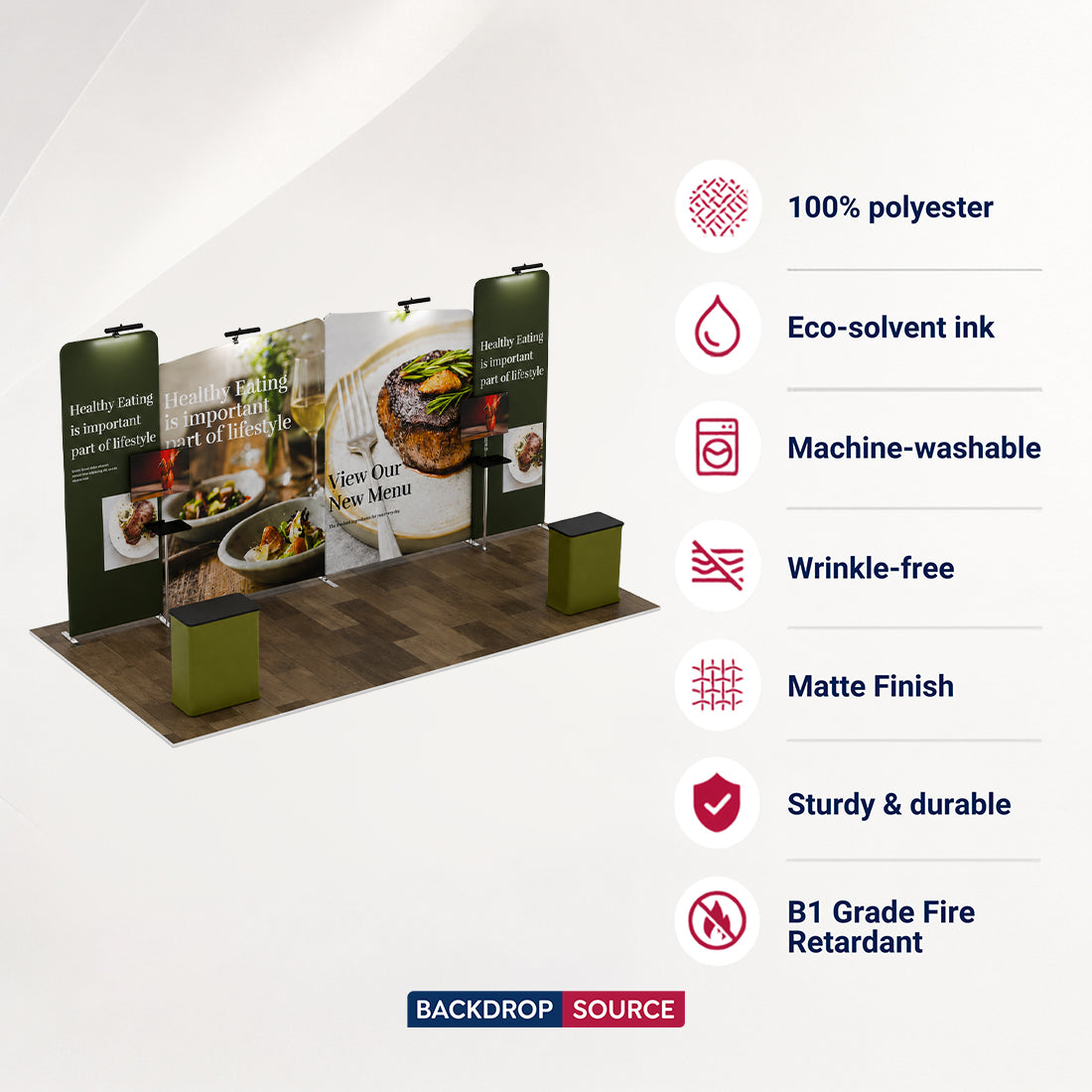 20x10 Booth Kit with Inclined Walls, 2 Counters & TV Mounts