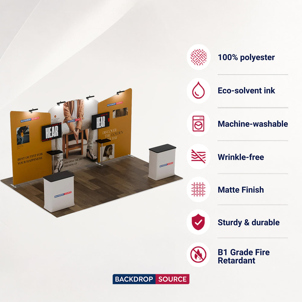 20x10 Booth Kit with Curved Centre Wall & Inclined Side Walls