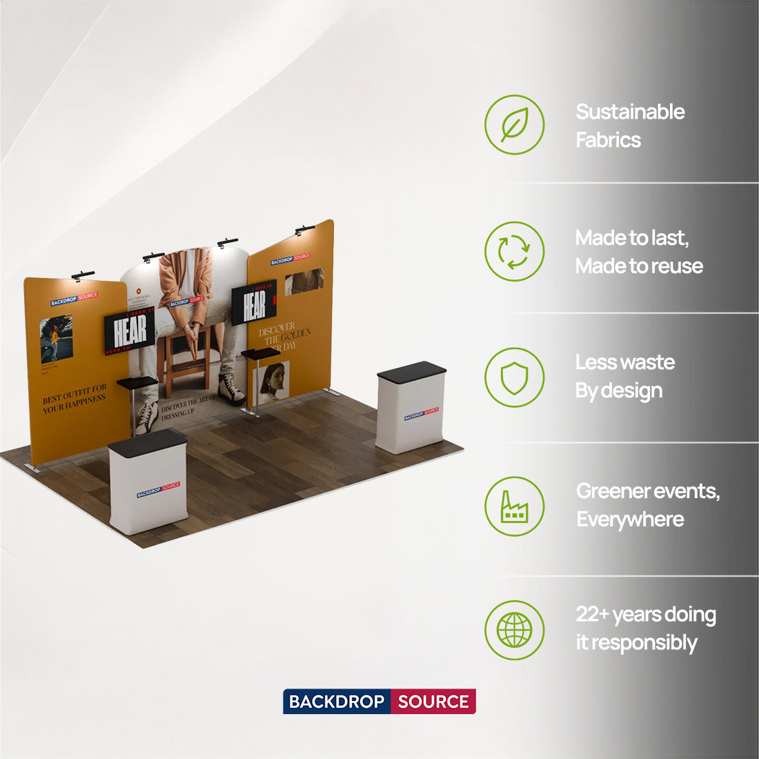 20x10 Booth Kit with Curved Centre Wall & Inclined Side Walls