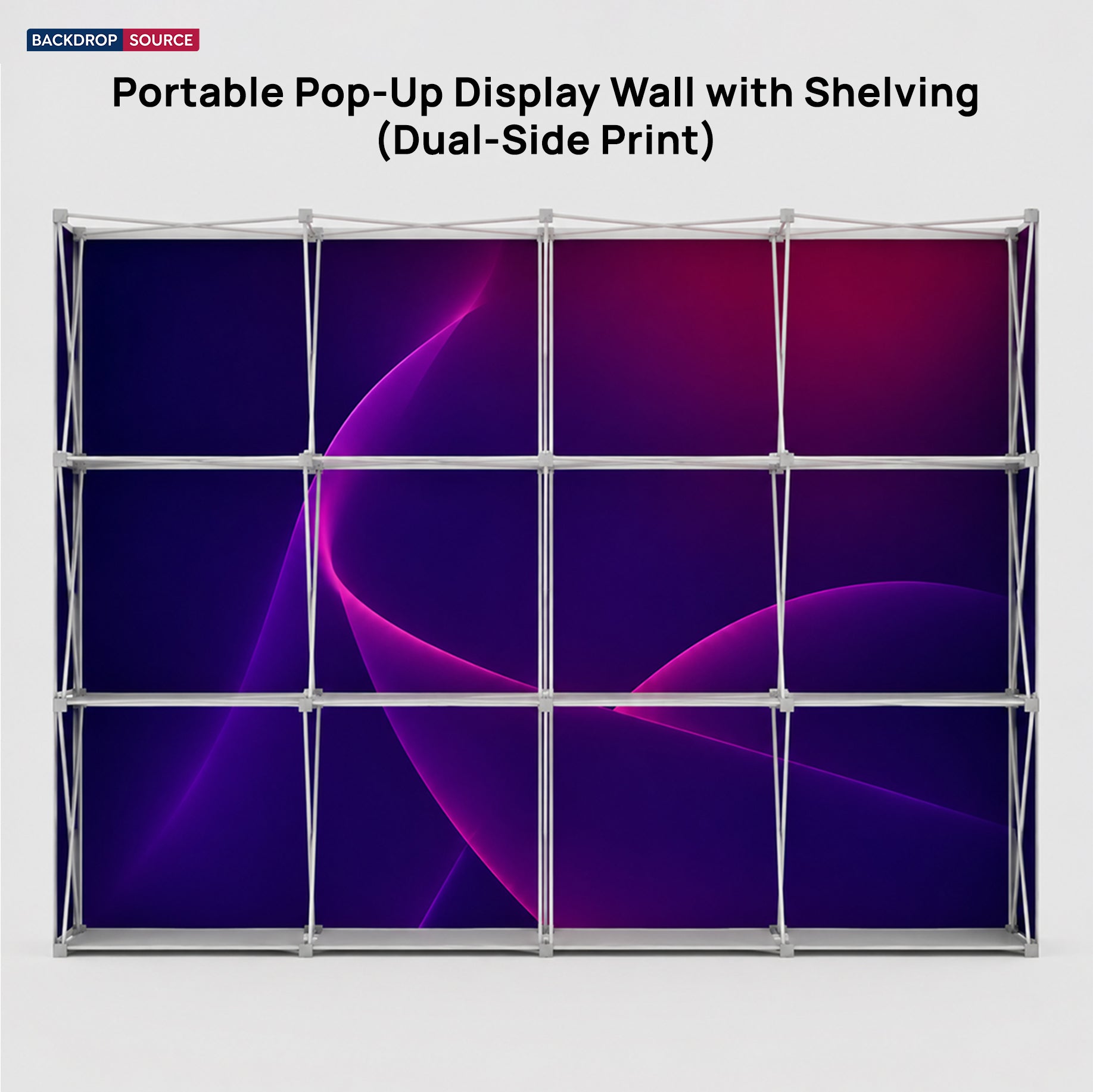 Portable Pop-Up Display Wall with Shelving (Dual-Side Print)