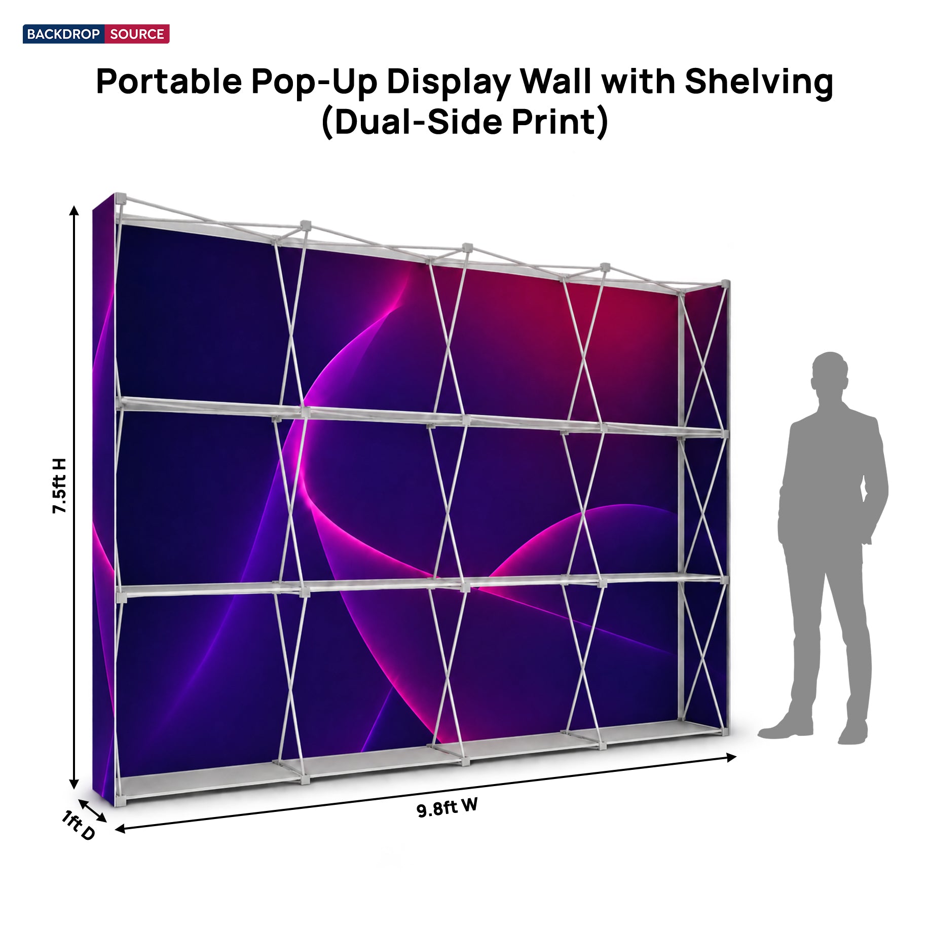 Portable Pop-Up Display Wall with Shelving (Dual-Side Print)