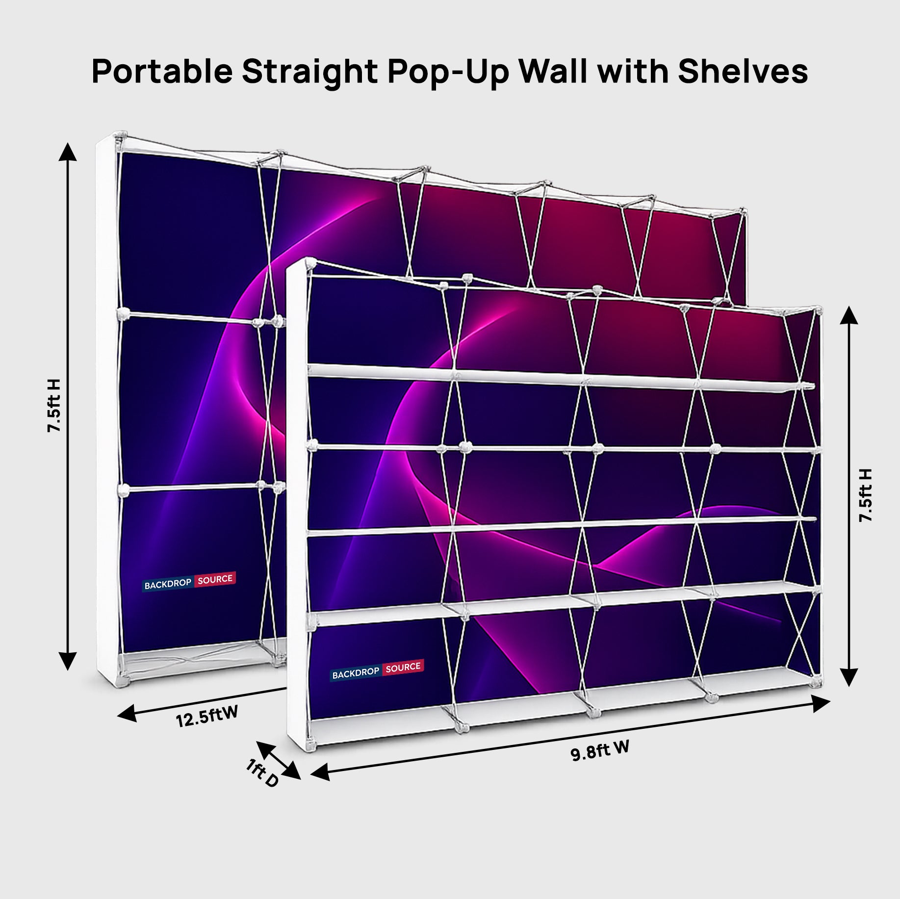 Portable Straight Pop-Up Wall with Shelves