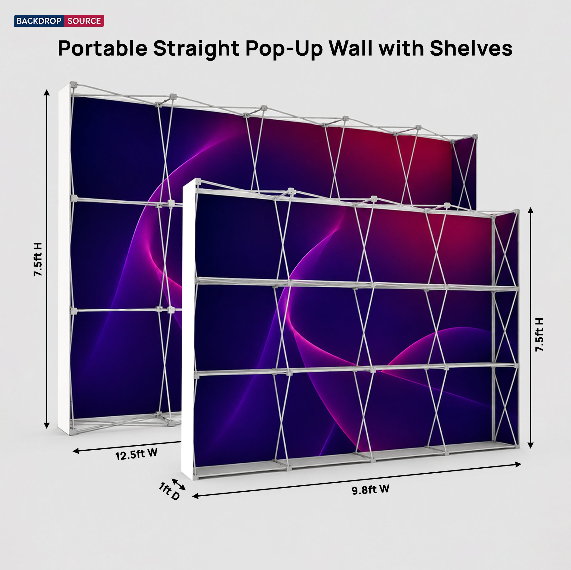 Portable Straight Pop-Up Wall with Shelves