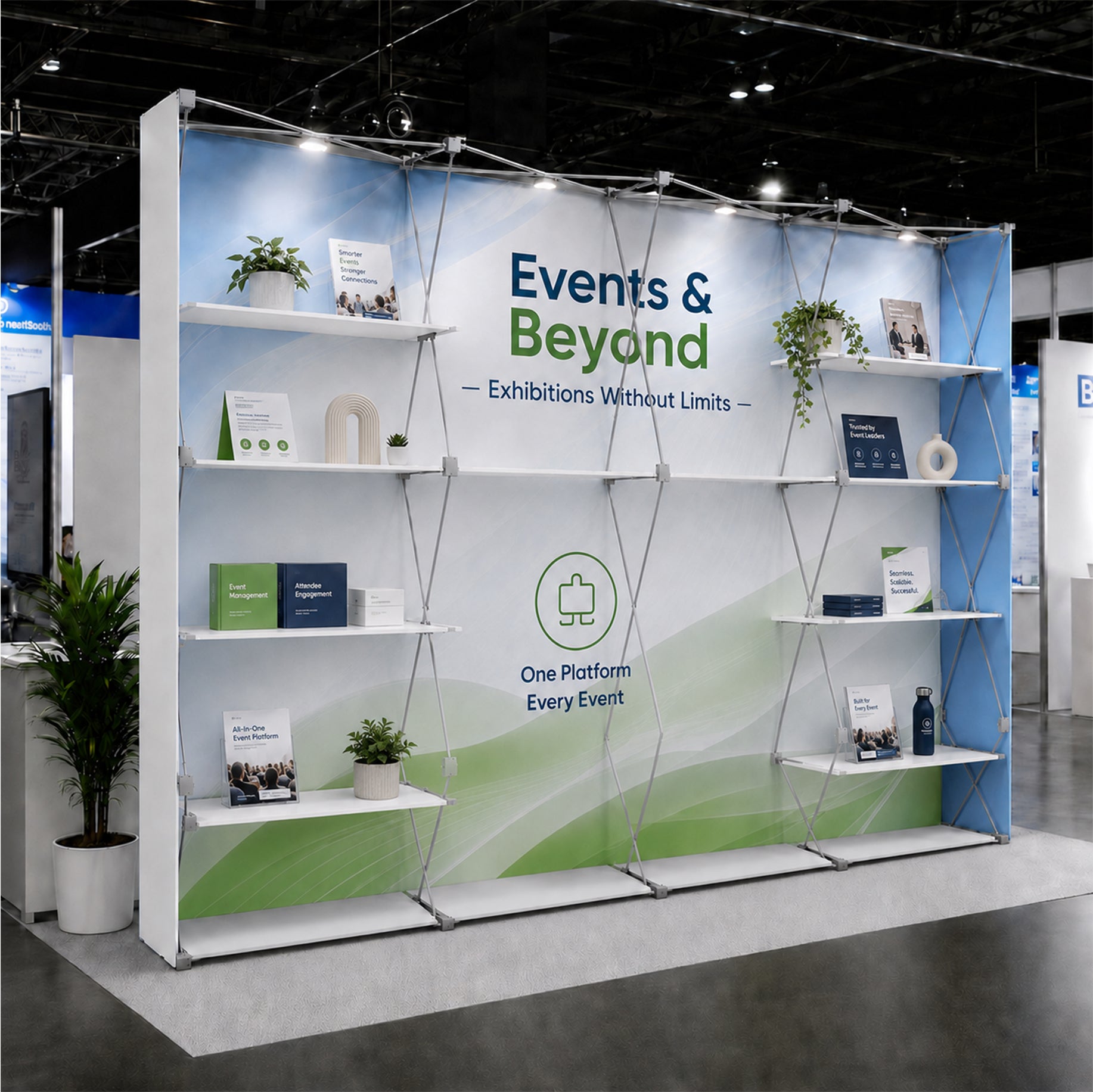 Portable Straight Pop-Up Wall with Shelves