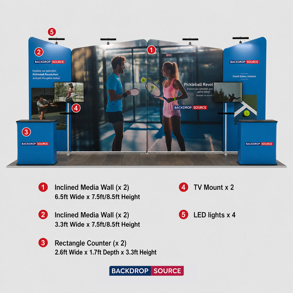 20x10 Booth Kit with Four Inclined Walls & 2 Counters
