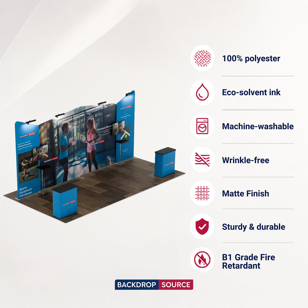 20x10 Booth Kit with Four Inclined Walls & 2 Counters