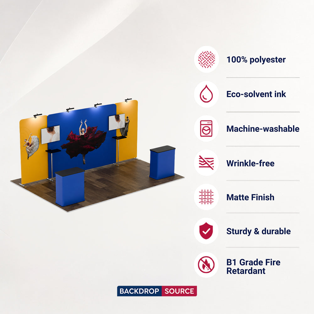 20x10 Straight Wall Booth Kit with 2 Counters & 2 TV Mounts