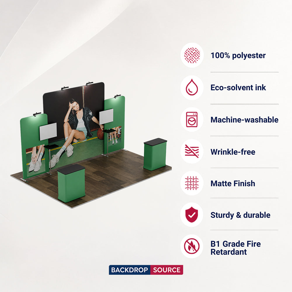 20x10 Straight Wall Booth Kit with Tall Centre Wall & 2 Counters