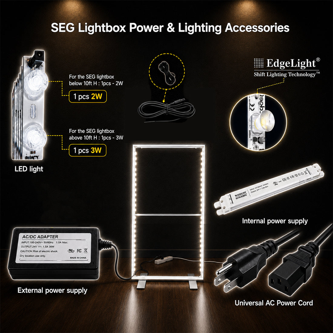 Caisson lumineux LED en tissu SEG - 122 cm (L) x 198 cm (H) 